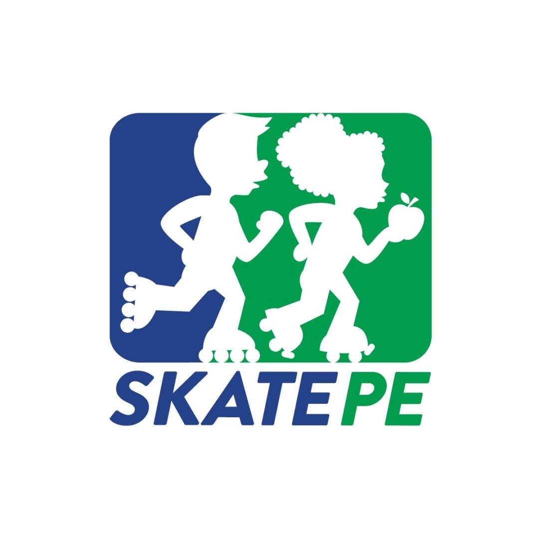 Skatepe logo with kids roller skating.